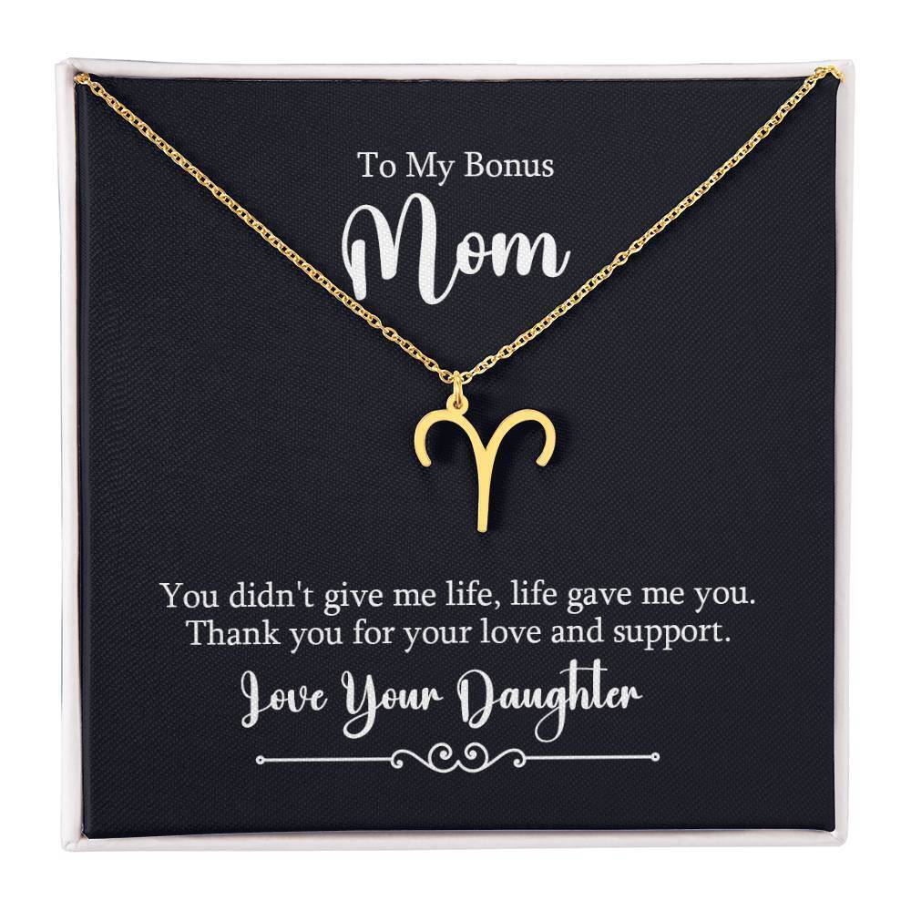 To My Bonus Mom Life Gave Me You Aries Zodiac Necklace Gold Tone Standard Box